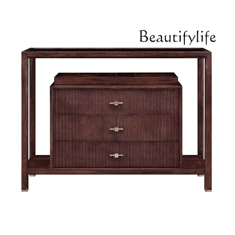 Xx Modern New Chinese Solid Wood Dresser High-end Ebony Furniture Storage Locker Makeup Table Makeup Stool