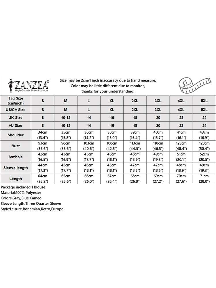 ZANZEA بلوزات نسائية أنيقة أنيقة بياقة الماندرين وتفاصيل مطوية 3/4 كم منتفخ نصف بلاكيت بلون واحد قطع علوية للسيدات S-3XL #6