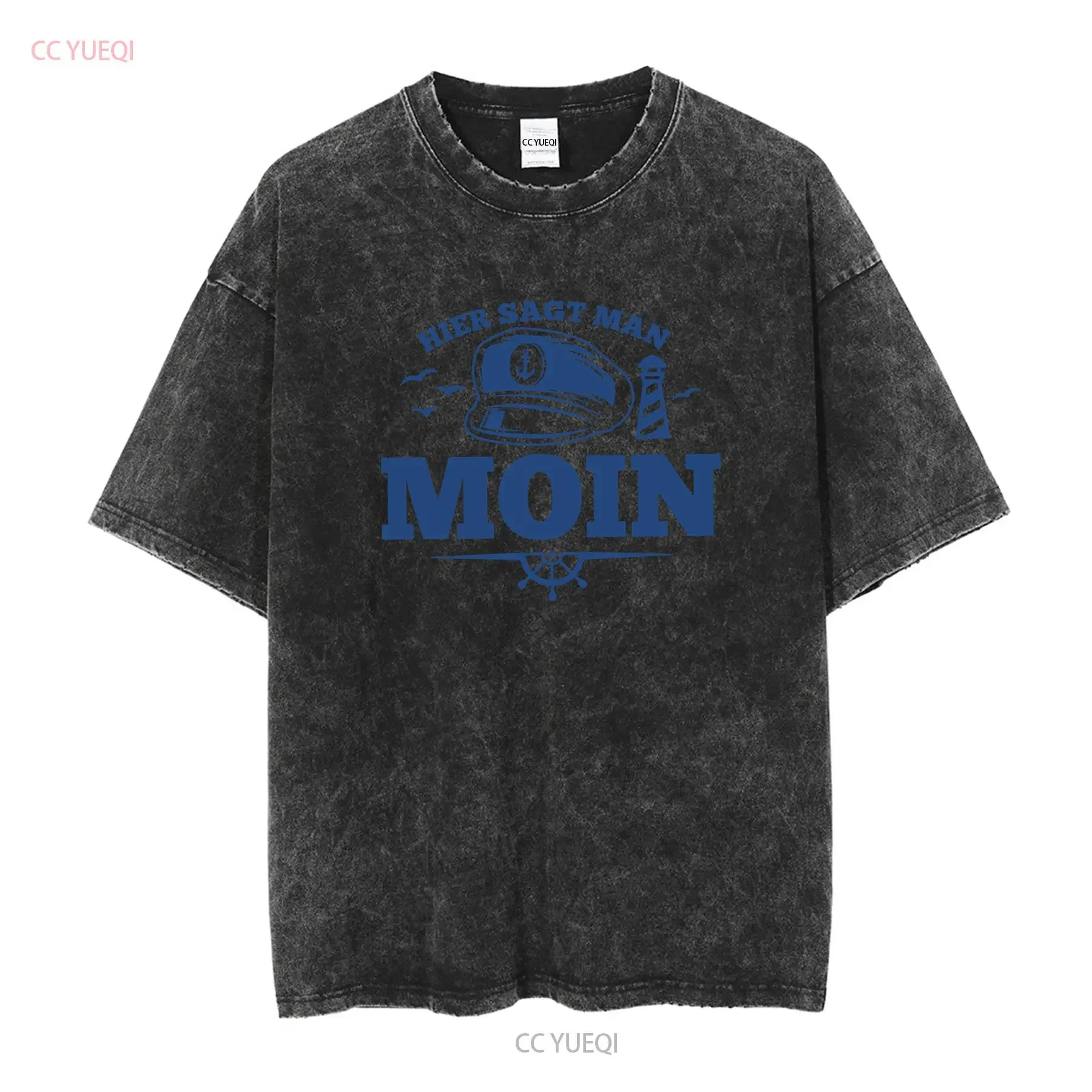 Here you say MOIN lighthouse maritime nautical Baltic Sea Hamburg sylt t shirt vintage Washed Unisex Top For Everyday Wear