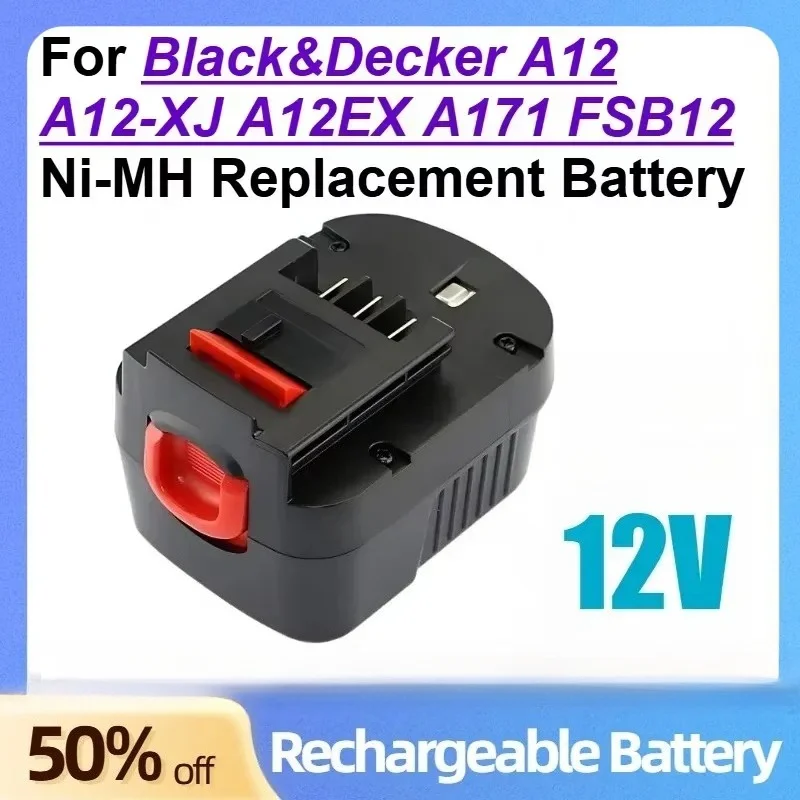 12V 3.0Ah 4.0Ah 6.8Ah Rechargeable Power Tool Battery for Black&Decker A12 A12-XJ A12EX A171 FSB12 Ni-MH Replacement Battery