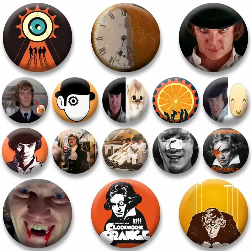 Horror Movie A Clockwork Orange Lapel Pins Handmade Round Badge Backpack Clothes Shoes Jewelry Brooch Jewelry Accessories Gifts
