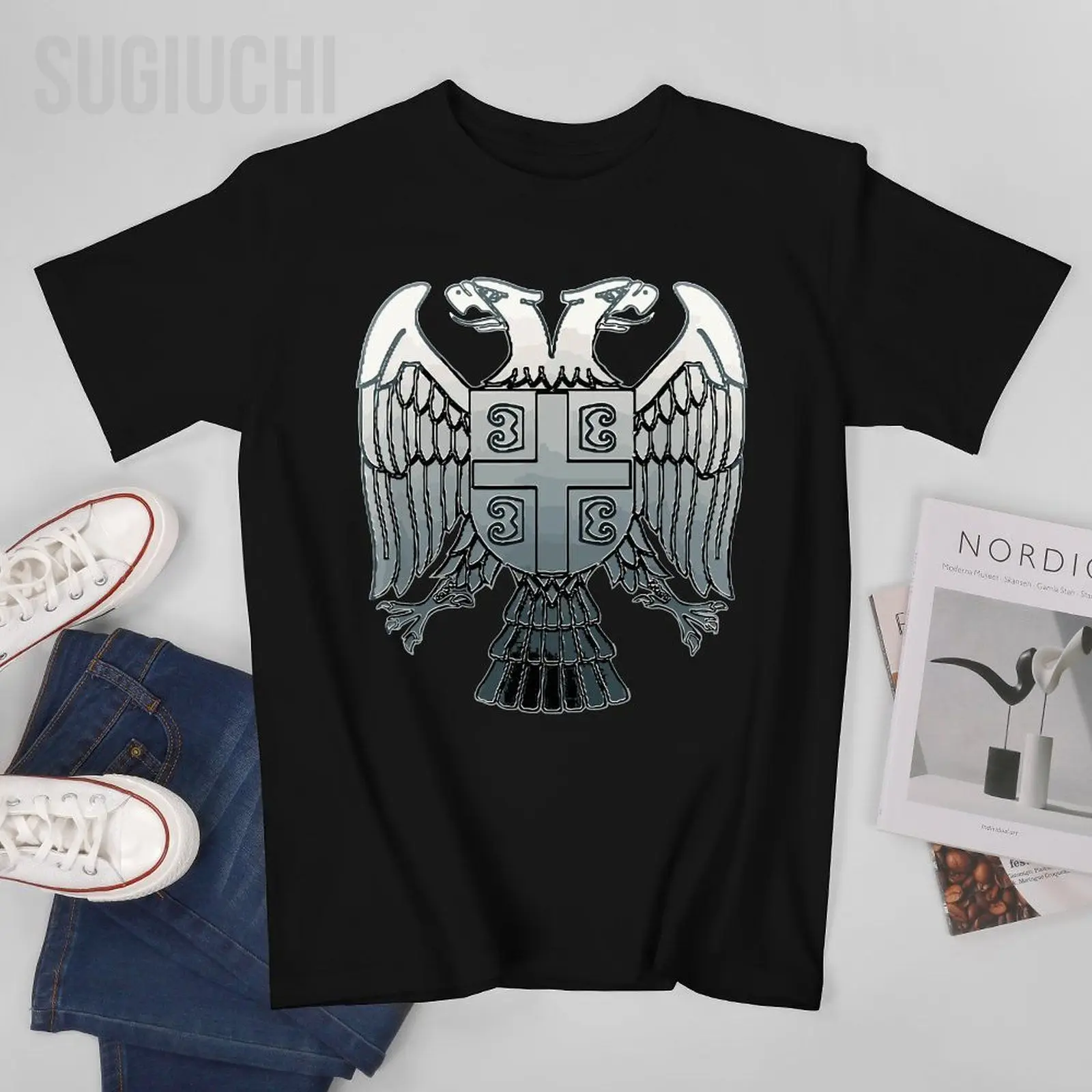 Unisex Men Serbian Double Headed Eagle Emblem  Serbia Coat of Arms Tshirt Tees O-neck T Shirts Women Boys 100% Cotton T-Shirt