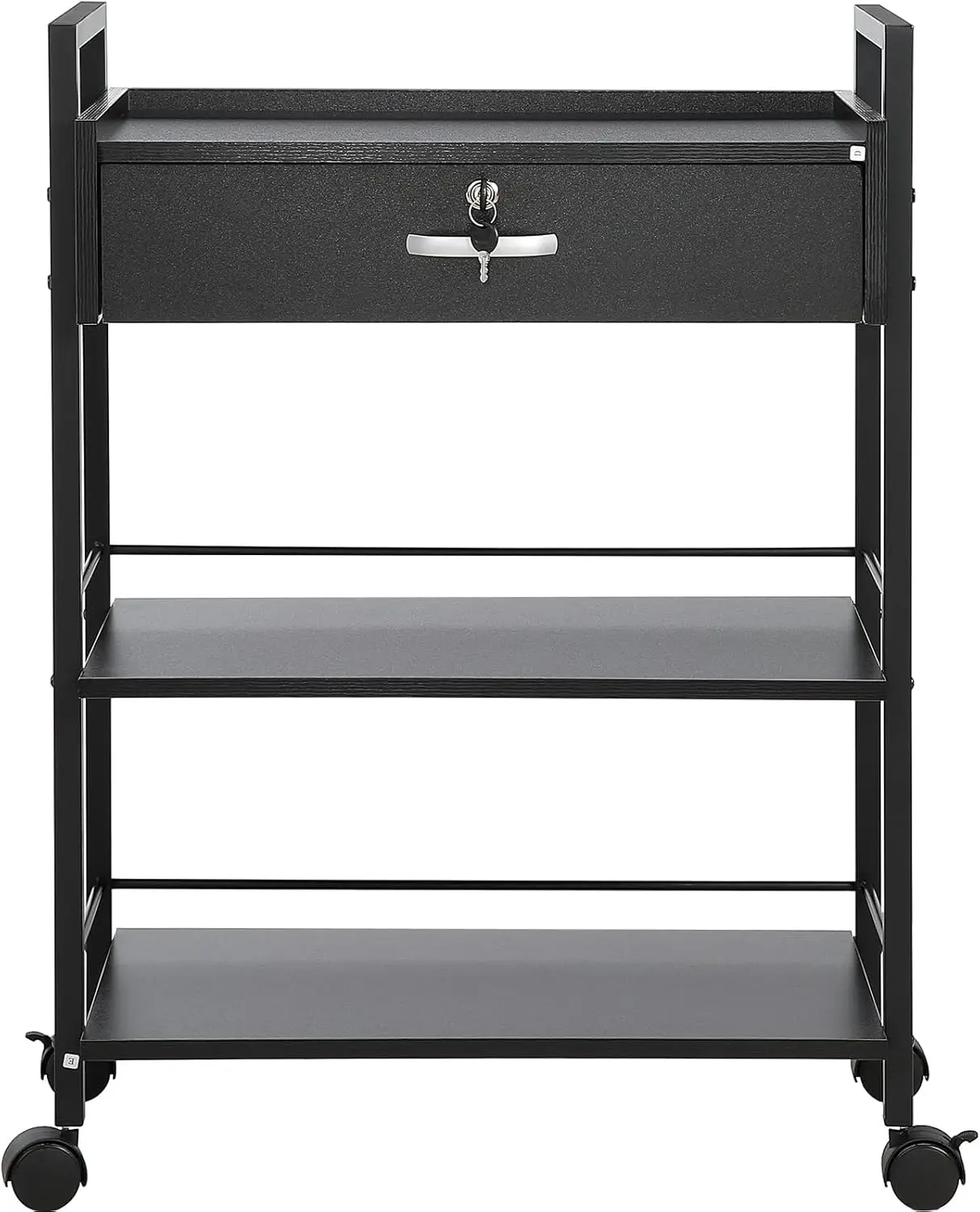 Beauty Salon Trolley Cart, 3-Tier Hair Salon Stations Cabinet for Stylist with Lockable Drawer, MDF Rolling Storage Station