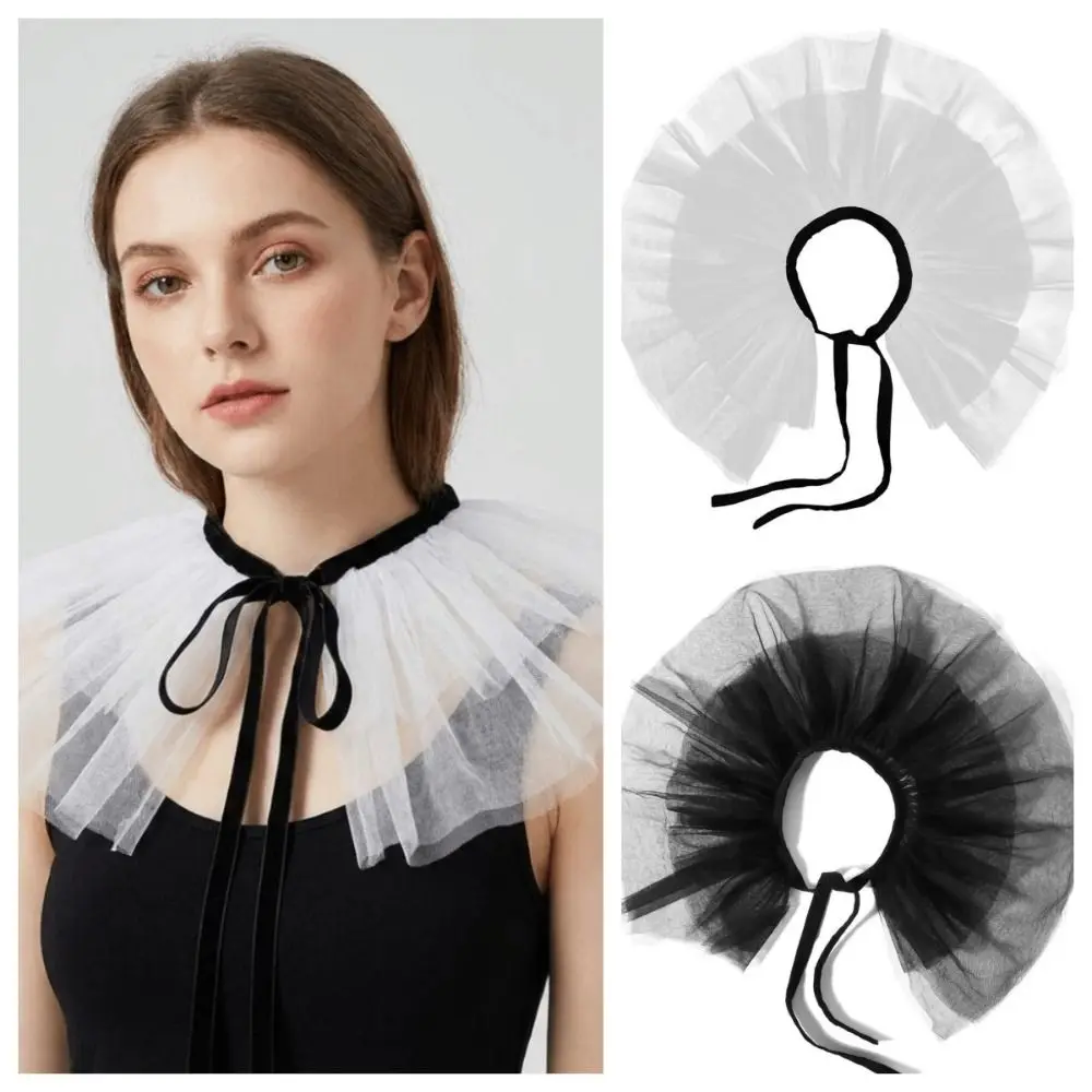 Solid Color Neck Ruffled Collar Detachable Victorian Costume Renaissance False Collar French Court Style Mesh Retro Ruff Collar
