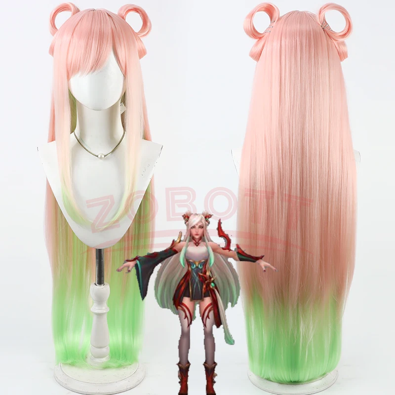 

Game LOL Mythmaker Irelia Cosplay Wig New Year Irelia The Blade Dancer Champion 100cm Long Gradient Pink Hair Halloween Roleplay