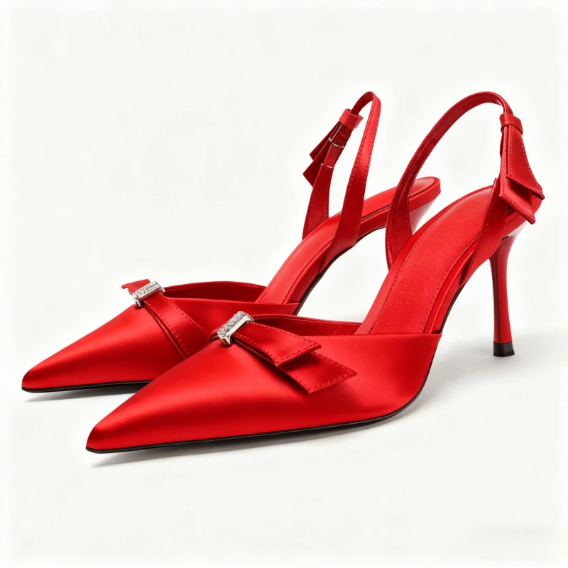 

Designer Rhinestone Pointed Toe High Heels Women Elegant Black Satin Women's Pumps Sexy Slingback Party Dress Stiletto Sandals