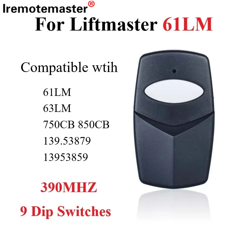 For Liftmaster 61LM/63LM with 9 Dip Switches 390MHz Garage Door Remote Control 750CB/850CB Gate Door Openers