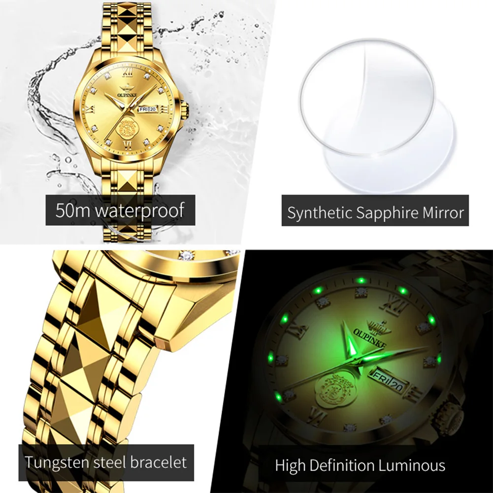 OUPINKE Real Gold Real Diamond Women Watch Luxury Gold Wealth Imported Mechanical Watch Tungsten Steel Women Automatic Watch