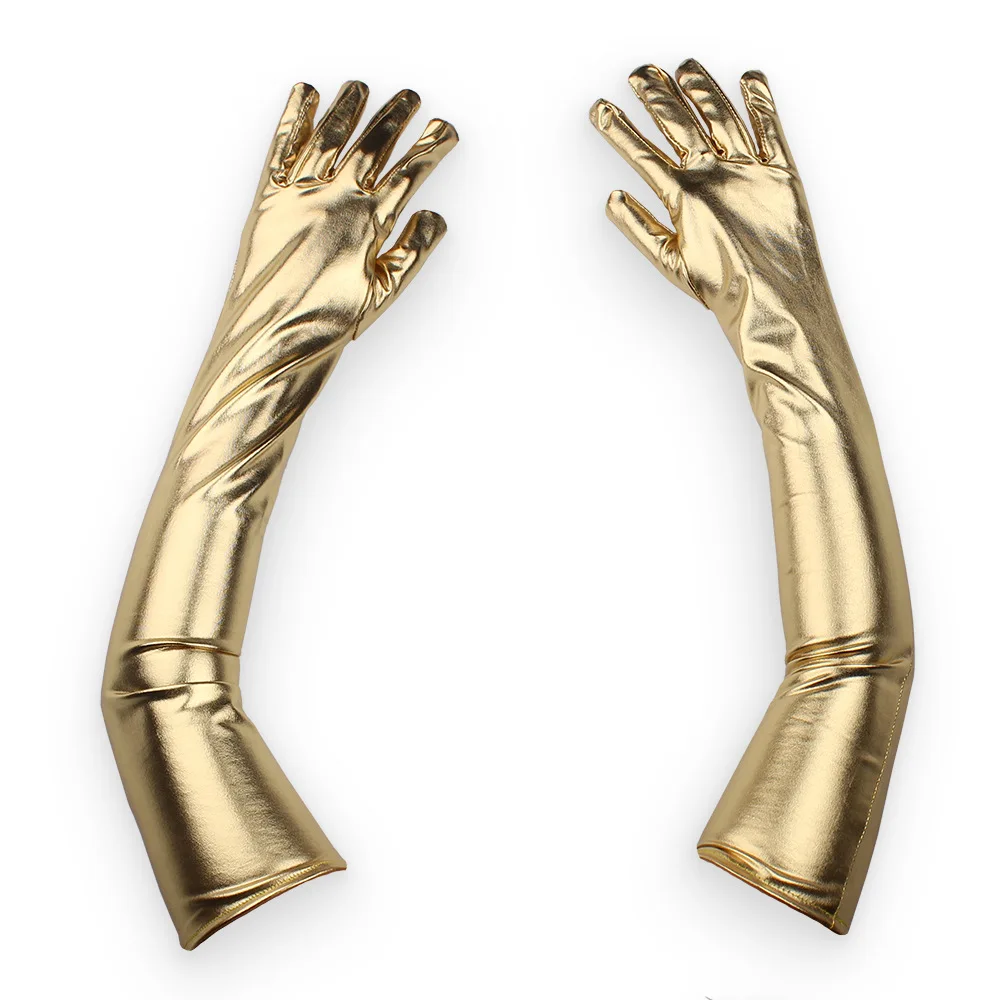 Anime Phosphophyllite Phos Cosplay PU Gloves Accessories Ladies Gold Leather Metallic Gloves Evening Party Performance Mittens