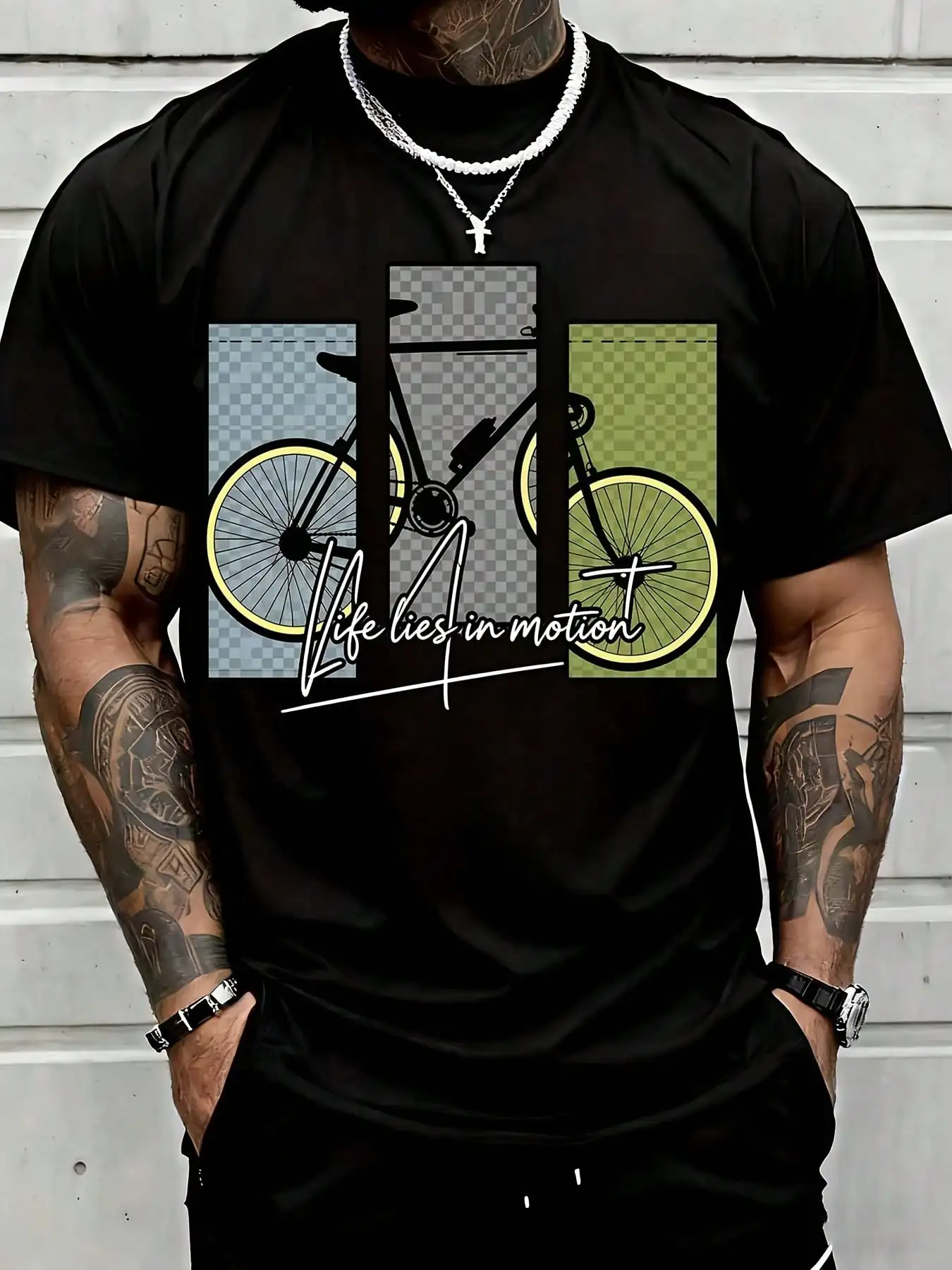 Life Lies In Motion Bicycle Graphic Tee Men Cycling Lover Gift Summer Streetwear Top Suitable For Casual Sports Wear