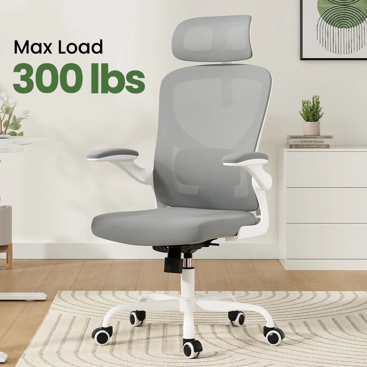 Ergonomic Office Chair with Headrest, High Back Desk Chair with Armrests & Lumbar Support for Home Office