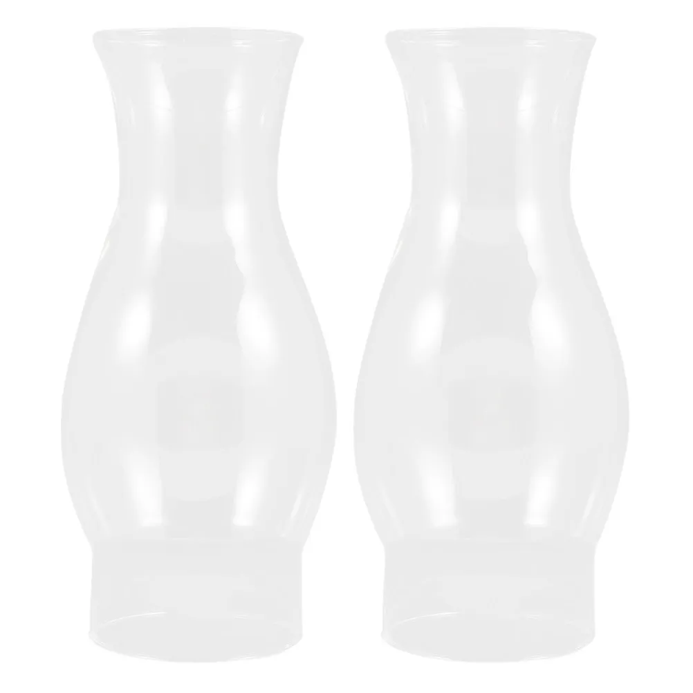 2Pcs Tall Vintage Glass Lamp Chimney Crimped Top Replacement for Oil Lamps Hurricane Lamp Glass Shade Clear Light Transmission