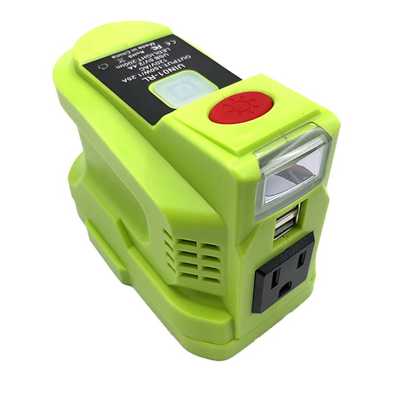 Batteria Ryobi 18V, Inverter portatile da 150W, adattatore di alimentazione da 110-120V con presa ca, ABS + PC