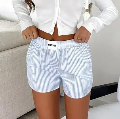 GuliriFei Womens Shorts Striped Shorts Women Mid Waist Baggy Shorts Woman Streetwear Casual Summer Short Pants ropa para mujer