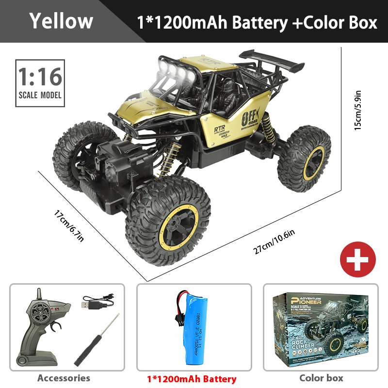 1:16 4WD RC Car With Led Lights Radio Remote Control Cars Buggy Off-Road Control Trucks For Children Birthday Boy Toys