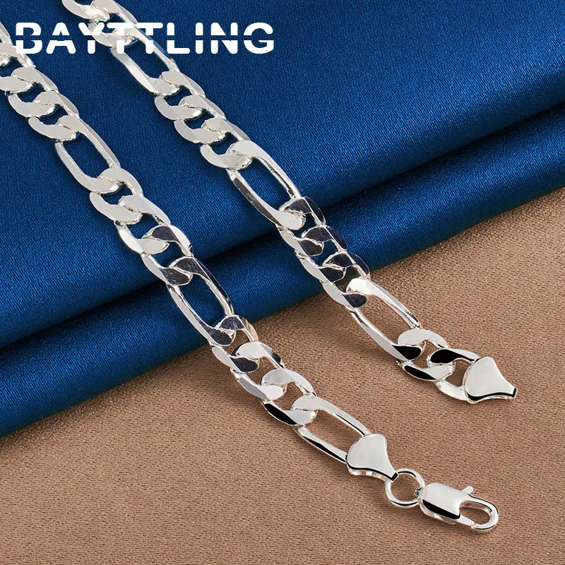 925 Sterling Silver 8MM 16-24 Inches Figaro Chain Men Necklace For Women Fashion Jewelry Wedding Engagement Accessories Party