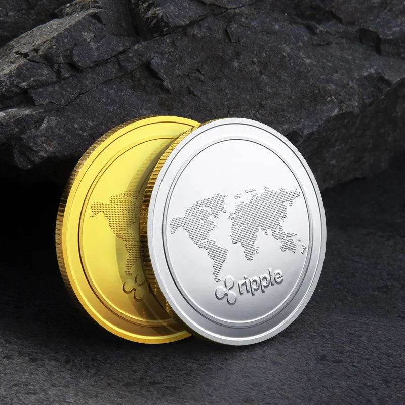 عملة تموج افتراضية رقمية XRP عملة تشفير مطلية بالذهب والفضة مع علبة بلاستيكية مجموعة فنية تذكارية للعملات المعدنية هدية تذكارية