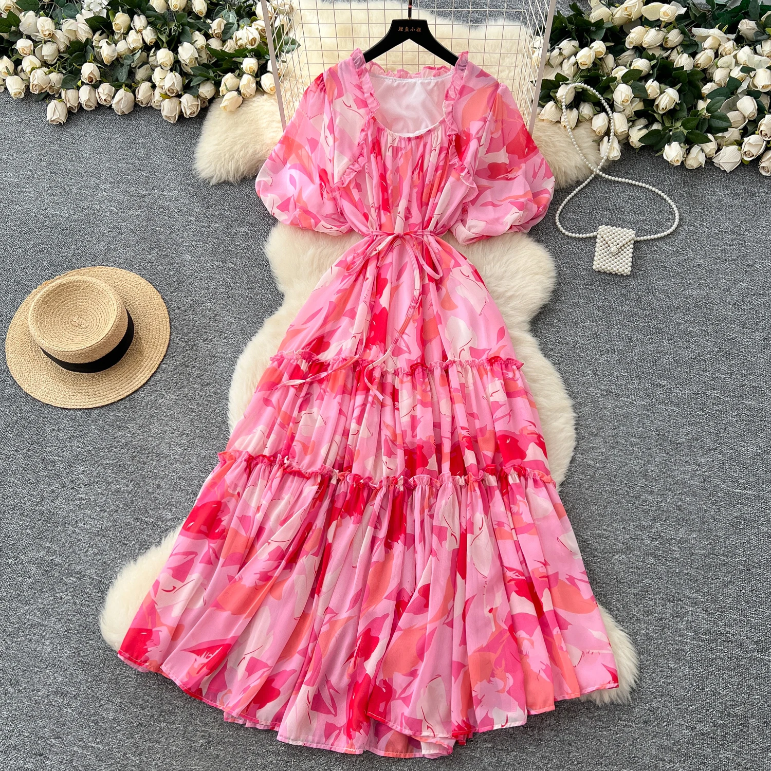 

Vintage sexy sweet Edible Tree Fungus print short sleeve dress Chic Summer Beach fairycore Vestidos Vacation women clothing