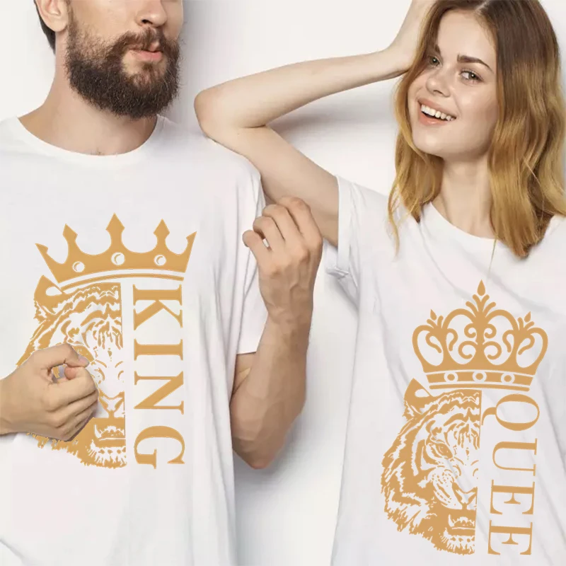 

Vintage Tigers King Queen Matching Couple T-Shirts Tigers Animal Print Tees Honeymoon Anniversary Lover Outfits Women Men Gift