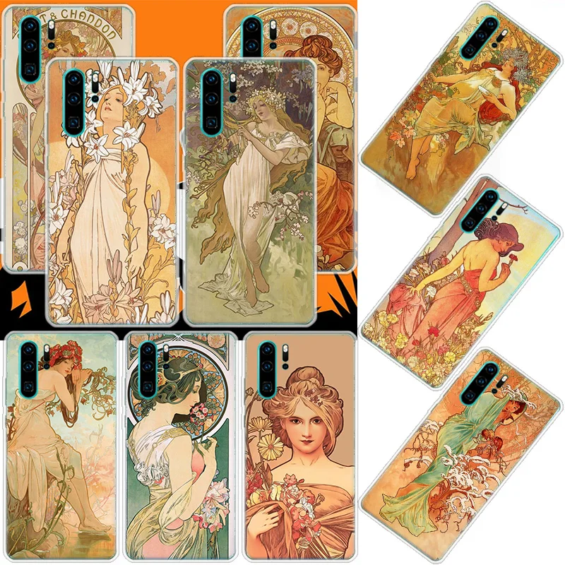 Alfons Mucha Primavera Phone Case For Huawei Mate 40 Pro 30 20 Lite 10 Huawei P30 Lite P50 Pro P40 P20 P10 Cover Coque