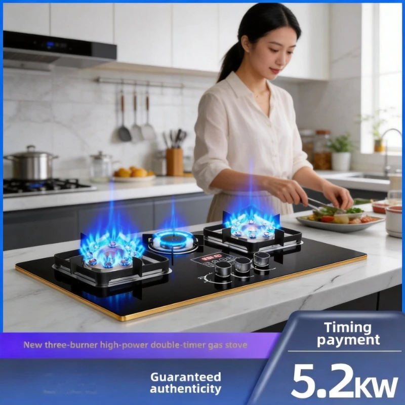 New Household Three-Eye Gas Stove, Desktop & Embedded Dual-Purpose, Energy Saving, Natural Gas & Liquefied Gas Universal Hob