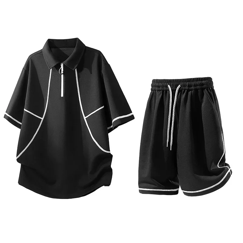 2026 Summer Men's Tracksuit Half Zip Stand Collar Sports Set Contrast Stitch Contrast Design Casual Comfortable Two Piece Outfit