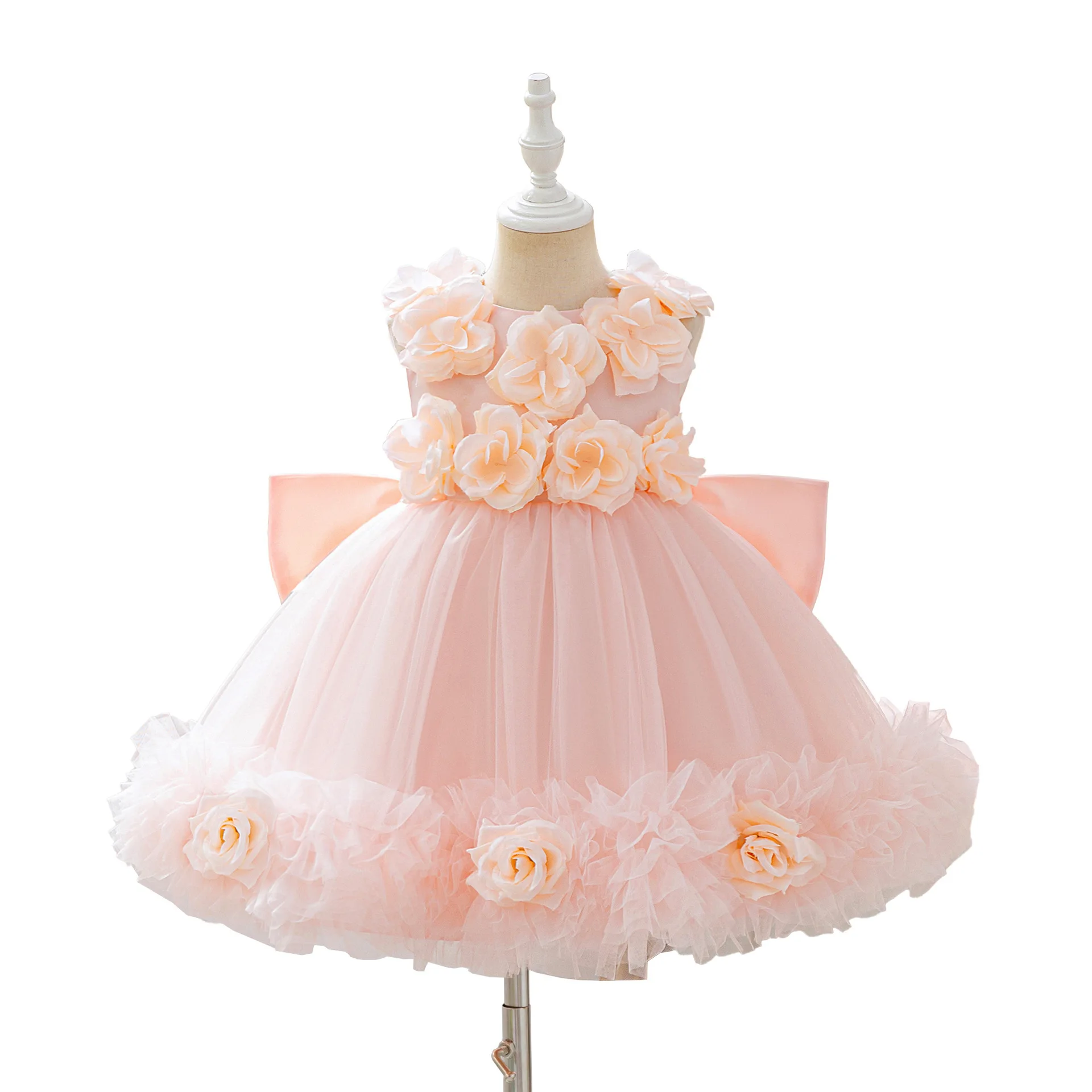 Girl Graduation Evening Gown Flower Party Girls Dresses Elegant Bow Wedding Bridesmaids Birthday Princess Prom Dress