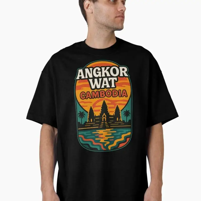 Angkor Wat Cambodia Trippy Art Asia Travel Oversized T-Shirt