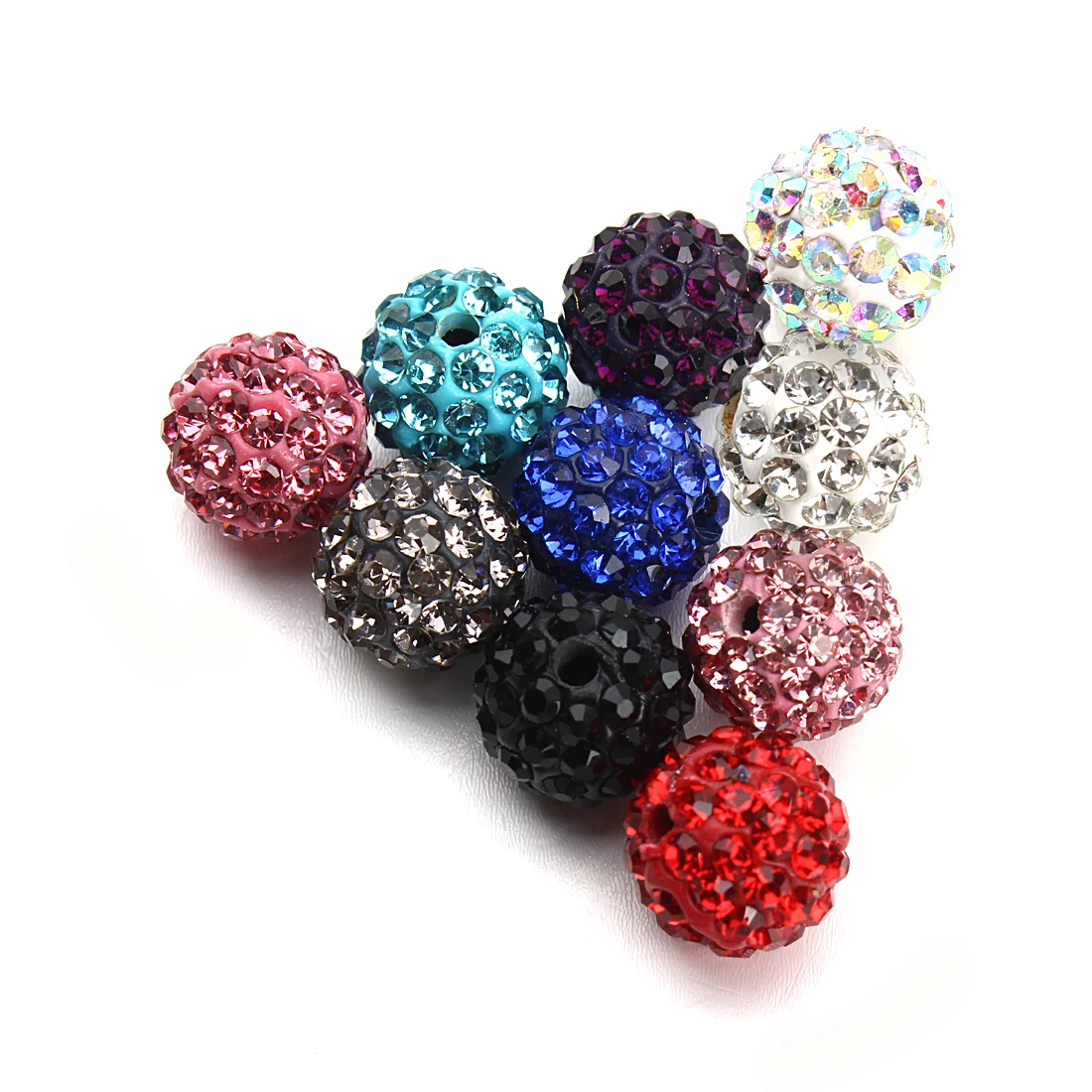 10pcs 10mm All Color Soft Pottery With Glitter Rhinestone Glass Ball Shambhala Beads DIY Bracelet Necklace Earring Accessories