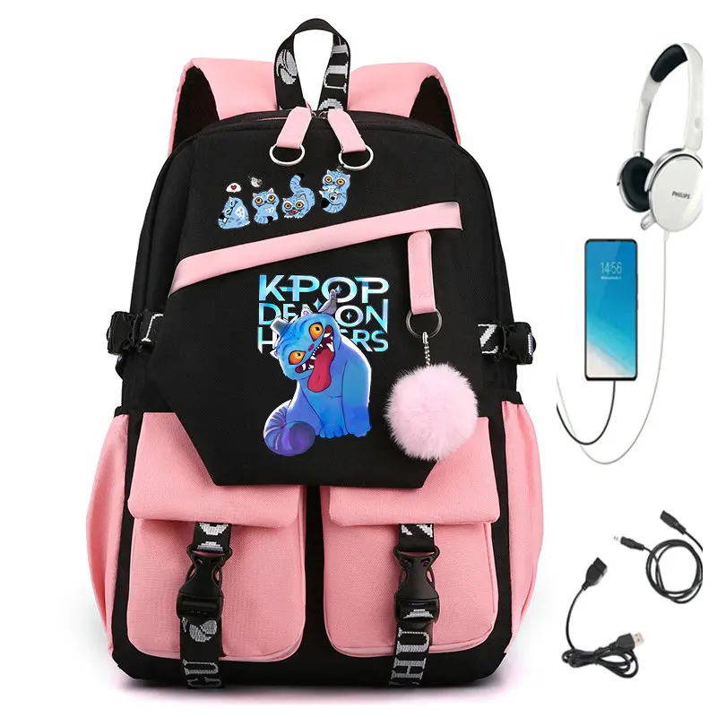 KPop デーモンハンターズ バックパック USB 充電ユーススクールバックパック 2025 新しい映画ファンギフトラップトップトラベルショルダーバッグ
