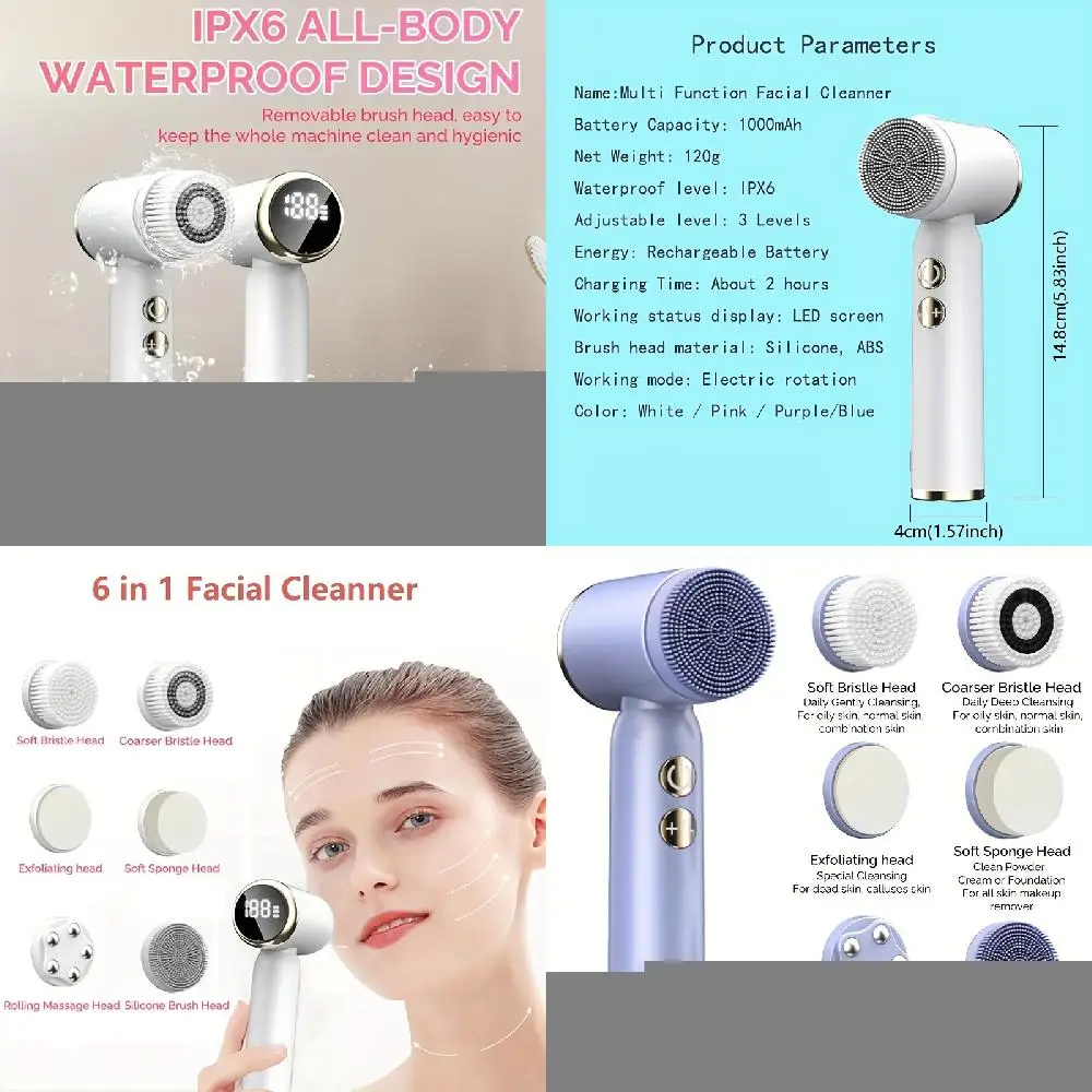

Rechargeable Face Cleanser - 3 Speed Adjustment, Waterproof Silicone, Pore Cleaning - MZ-400