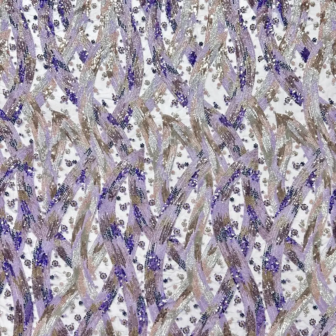 Mesh Lace Fabric With Sequins Beaded Embroidery African French For Wedding Party Dress Sewing Material 5 Yards Tulle Net