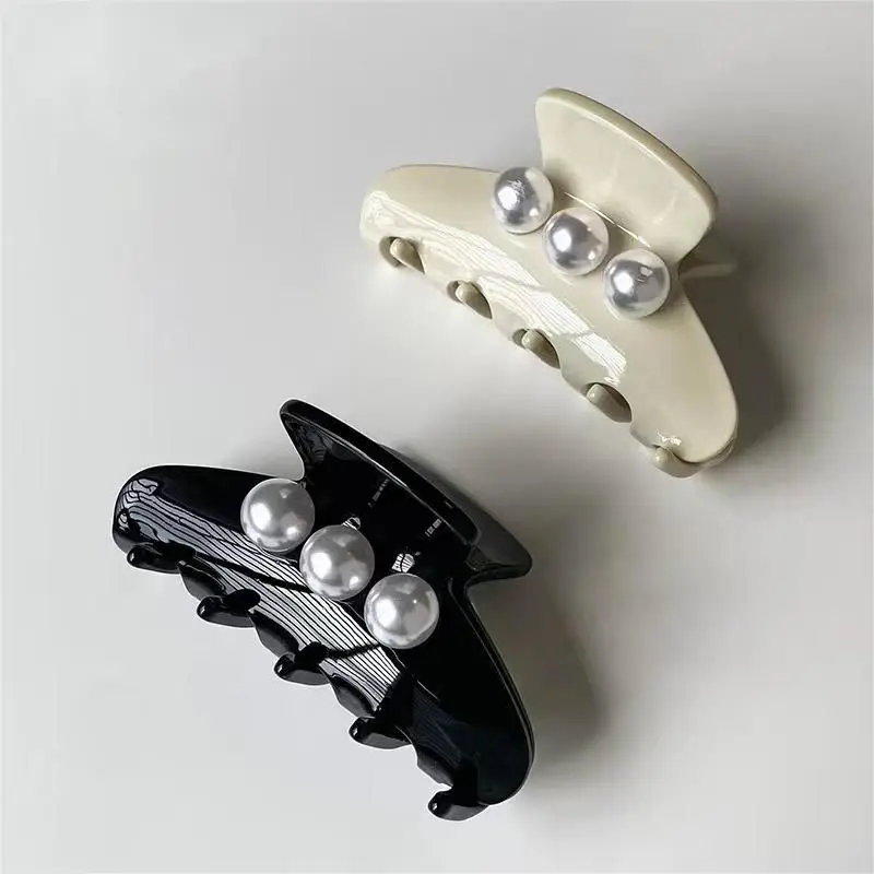 French Classic Elegant Big Corn Grab Clip Pan Hair Horse Tail Clip Exquisite Hair Accessories Big Pearl Vintage Grab Clip