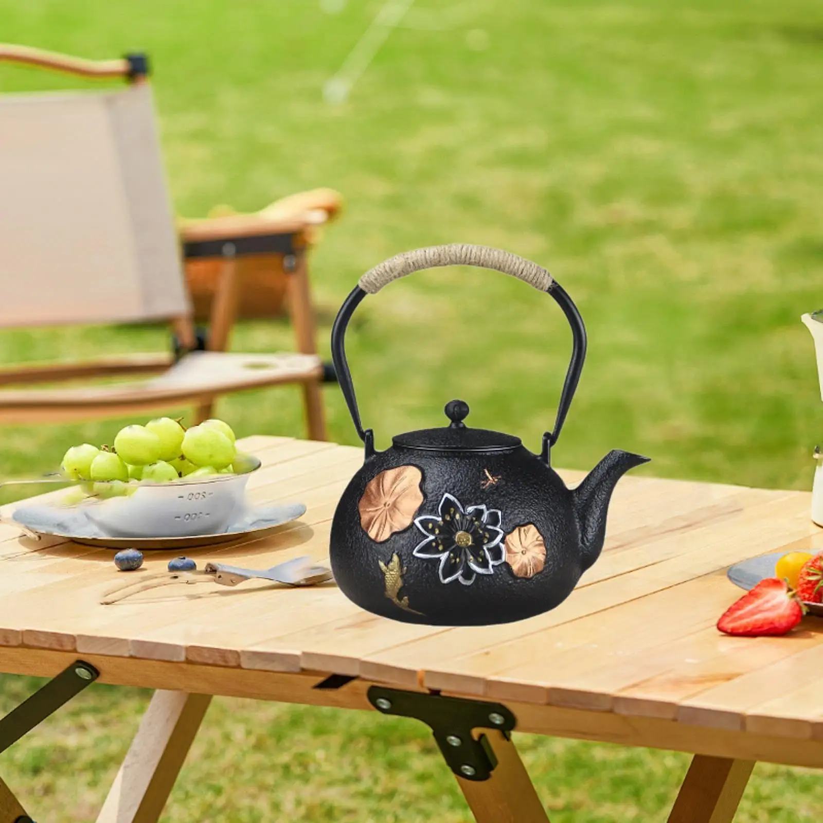 Tea Pot 1200ml Heat Resistant Traditional with Strainer Kung Fu Tea Pot Hot Water Boiler for Hiking Household Family Picnic BBQ