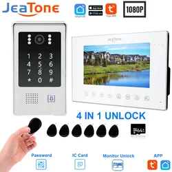 Jeatone 7inch Video Door Phone Intercom Doorbell Smart Home Tuya APP 1080P Touch Monitor Wireless WiFi Camera With RFID Password