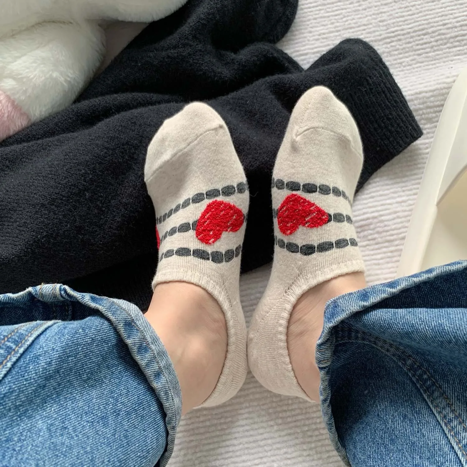 5 Pairs Women's Socks Set Love Simple Korean Fashion Versatile Preppy Style Ankle Socks Striped Anti Slip Invisible Short Socks