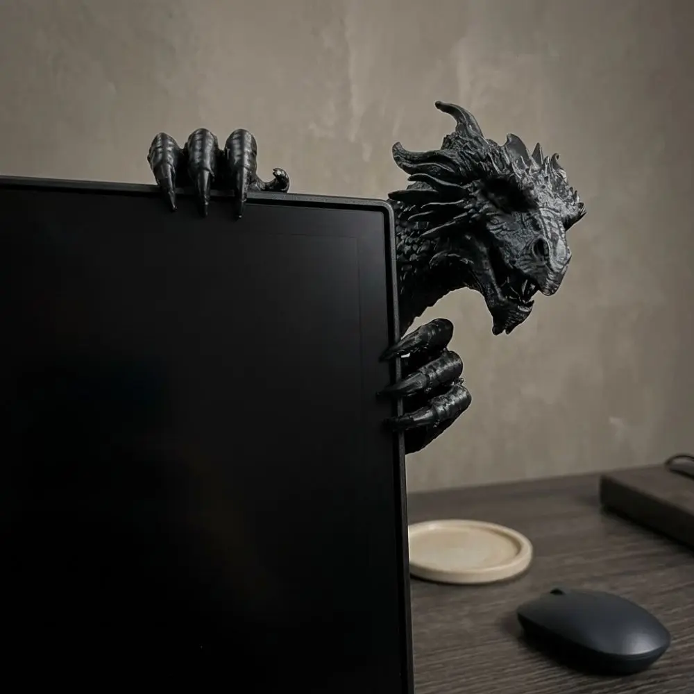 3D Printed Dragon Monitor Clip Figurine Simulated Scales Wear-Resistant Fantasy Creature Monitor Ornament No Adhesive