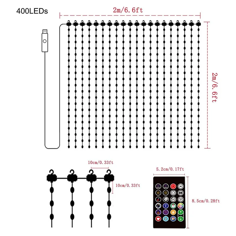 Cortinas de luces LED inteligentes con control remoto RGB, luces de ambiente de decoración navideña con ajuste de aplicación, cortina tipo enchufable