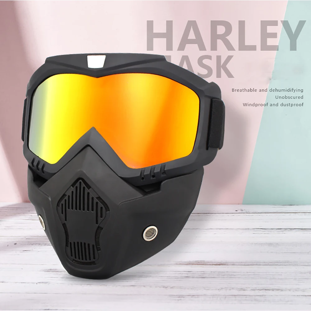 Motocross Tactical Cycling Goggles Face Mask Detachable Adjustable Glasses Mask Snowboard Eyewear Riding Proof Windproof