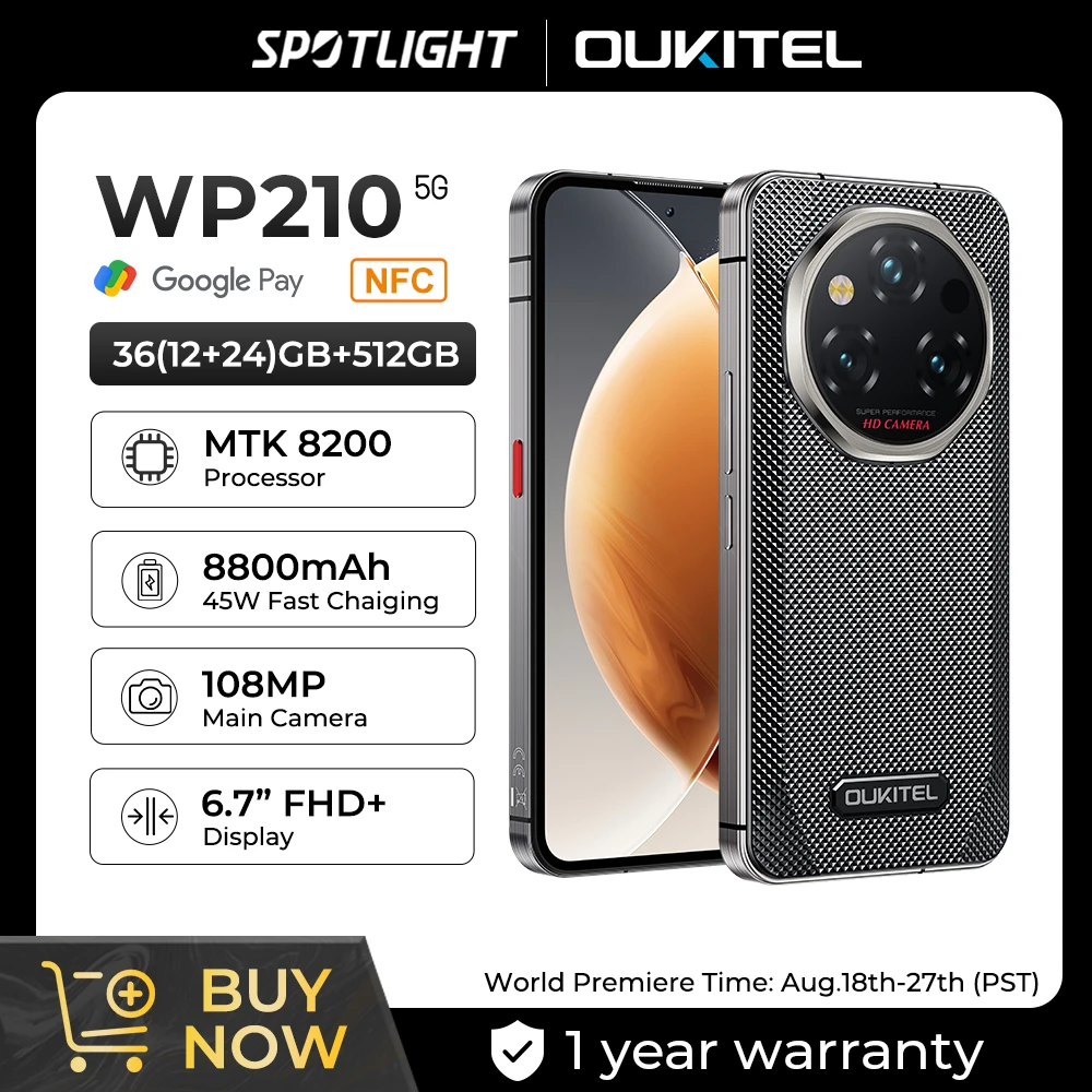 【World Premiere】OUKITEL WP210 Rugged Phone - MTK 8200, 36GB+512GB, 8800mAh 45W, 6.7