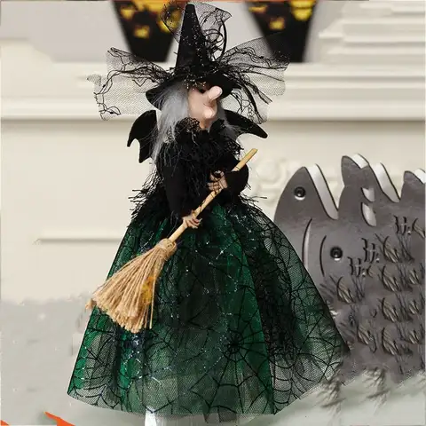 Alta qualità Halloween Witch Doll decorazione artigianato seta strega casa stregata bambola spaventosa casa stregata nera