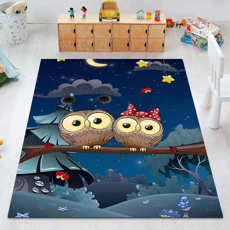 Cartoon Owl Couple Flowers Area Rug Lovely Animal Carpet Home Living Room Bedroom Floor Mat Kitchen Bathroom Door Mat Yoga Mats