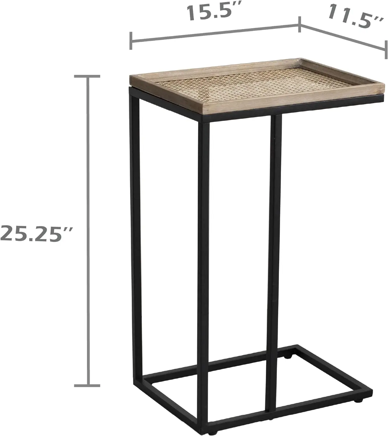 Comfort corner C Shaped End Table, Farmhouse Side Table for Sofa, Couch and Bed, Living Room Snack Table with Metal Frame