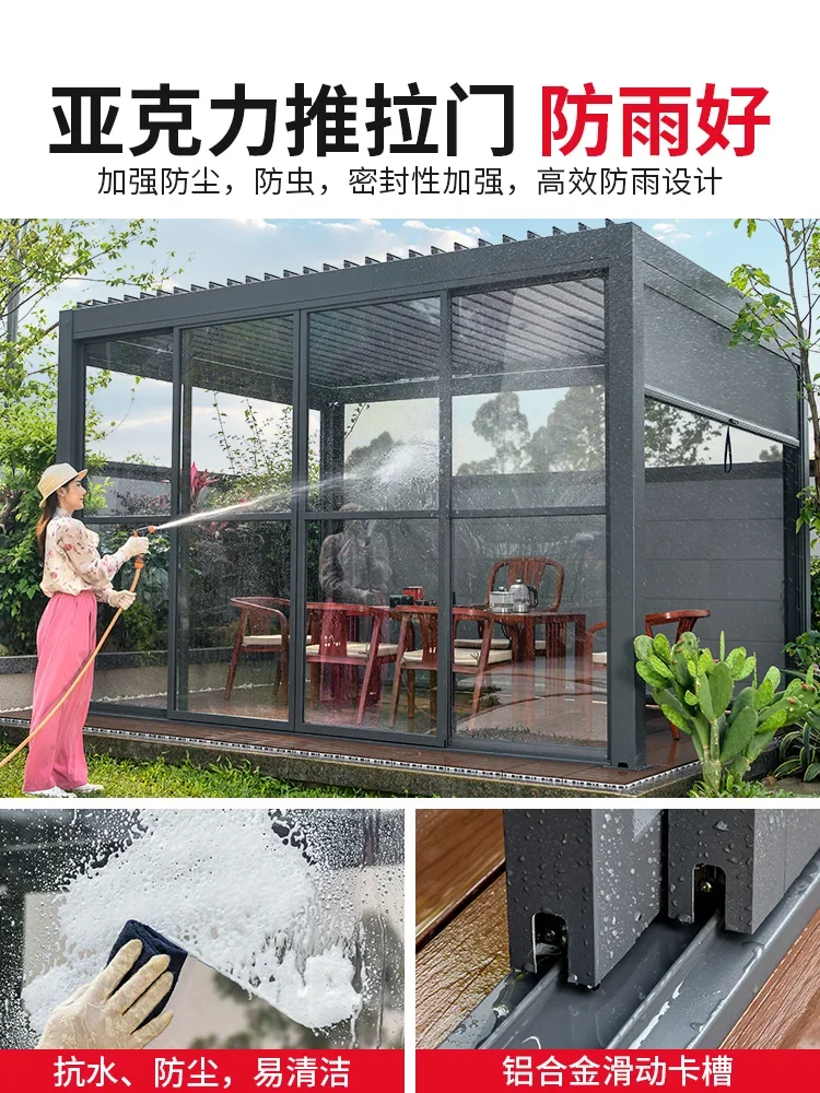 Manual electric gazebo, automatic retractable louver pavilion, garden sun room, aluminum alloy awning