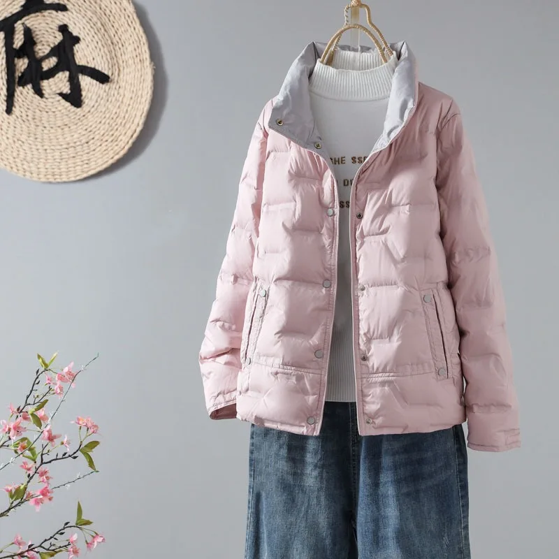 Women's Autumn Winter New Stand-up Collar White Duck Down Coat  Lightweight Down Jacket Outerwear Short Length Casual  Tops