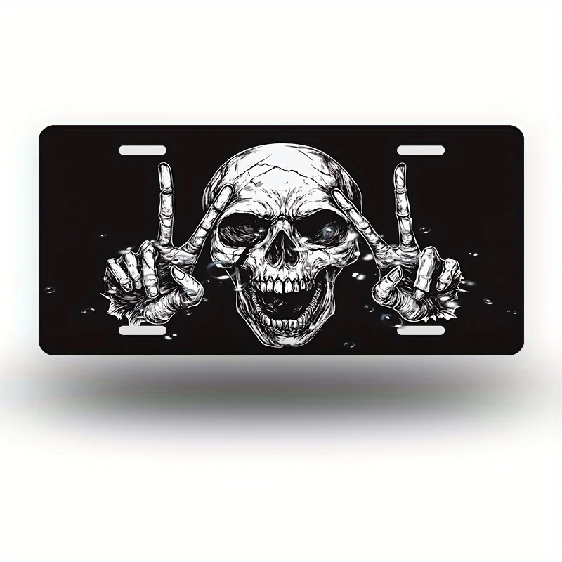2D Flat, 2D Flat 1pc 30.48x15.24cm Sign, Rock Style Skull Hand Gesture Plaque - 15.24x30.48 cm Car Front Plate with Edgy Gothic