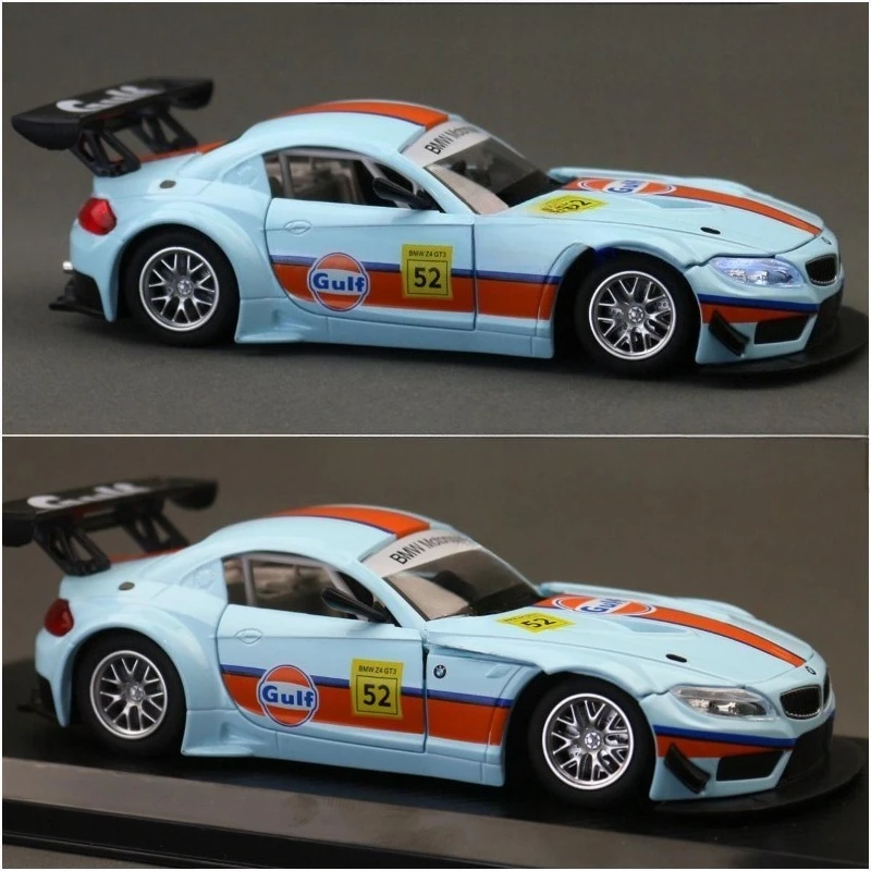 

Alloy Car Model with Display Box Children GULF Boy Toy Vehicle Gift Sound Light CCA Diecast 1:24 BMW M4 GT3 Miniature Voiture