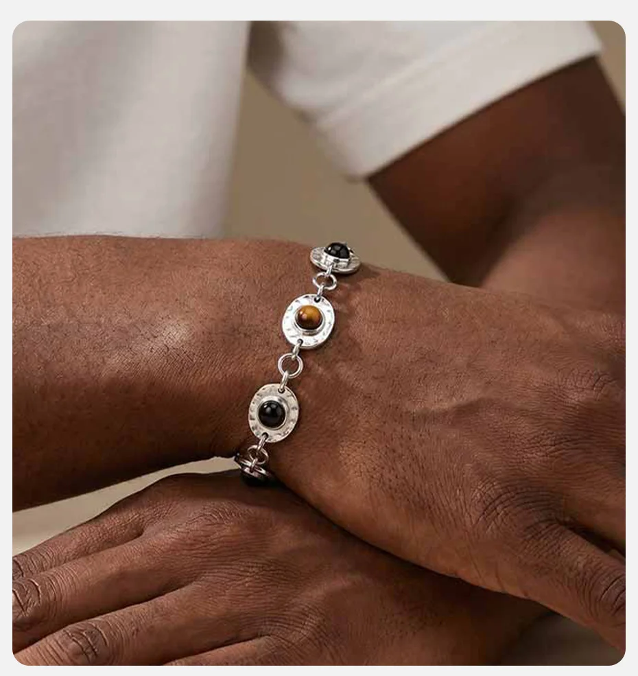 Vnox Natürliches Tigerauge-Obsidian-Armband, Edelstahl Verstellbare Kette Handgelenk-Schmuck Geschenk für Frauen Männer Tägliches Tragen – Detail 2