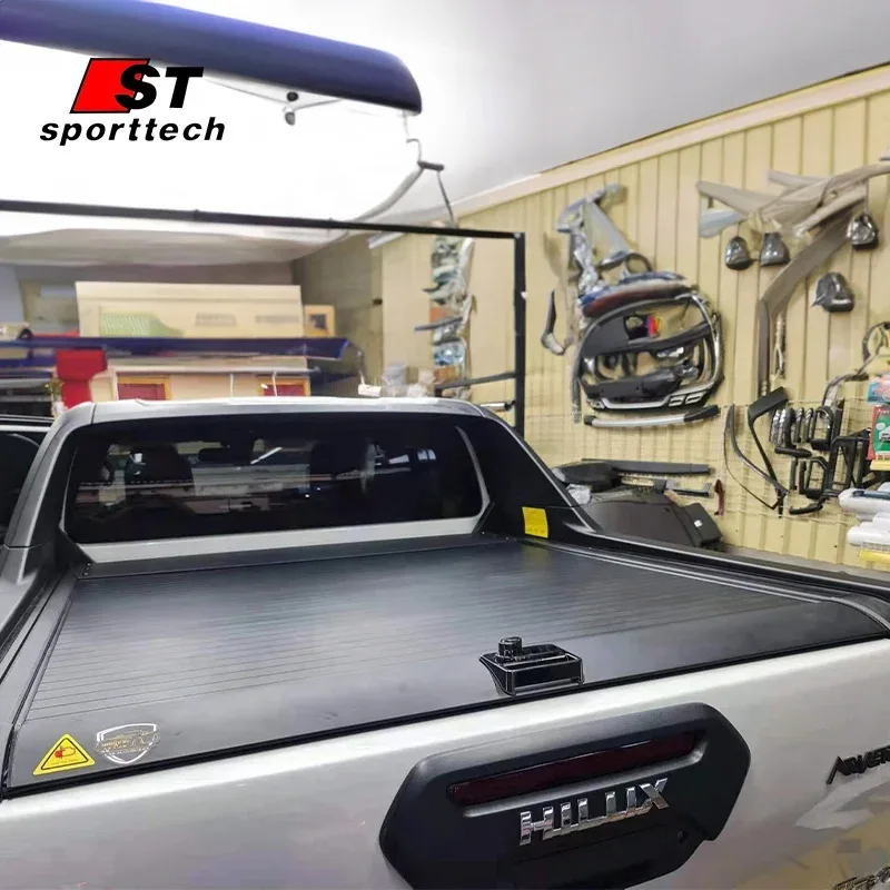 

ST Aluminum Roll Up Retractable Truck Bed Tonneau Cover Roller Lid For 2020 hilux tray cover