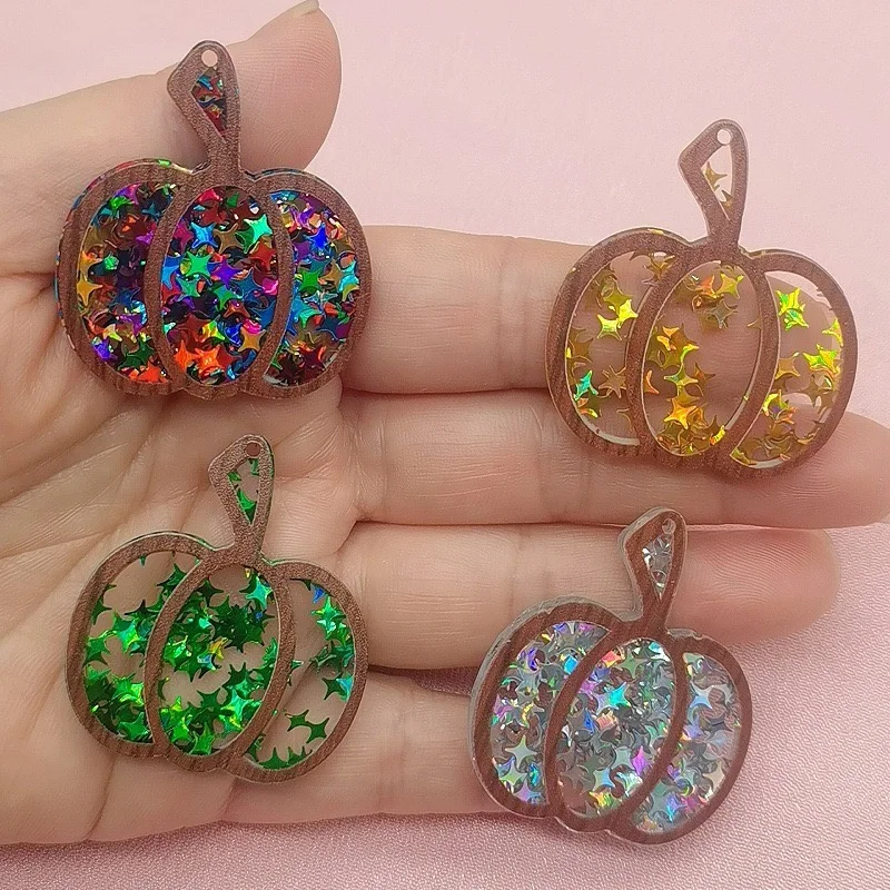 Halloween style 50pcs/lot color stars sequins decoration wood acrylic beads diy jewelry garment pendant accessory